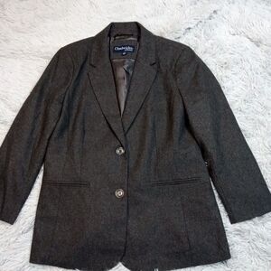 Chadwicks‎ Of Boston Jacket Womens 10 Gray Wool Blend Blazer Faux Pockets Preppy